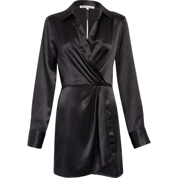 Reformation Dresses & Skirts - NWT Reformation Alaine 100% Silk Mini Shirt Dress Size 0 Black